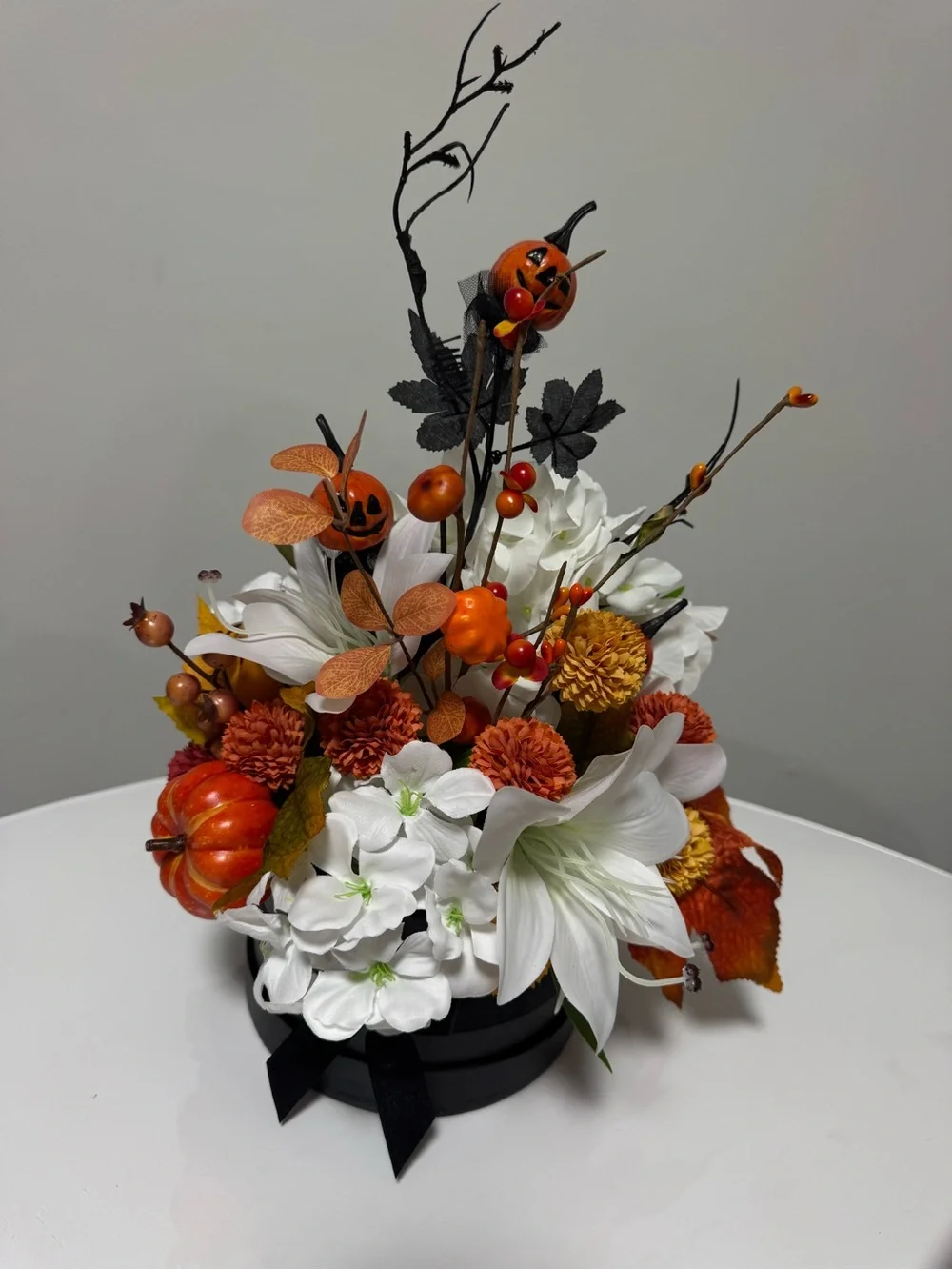 Handmade Halloween Fall Floral Arrangement with Pumpkins – Autumn Centerpiece
